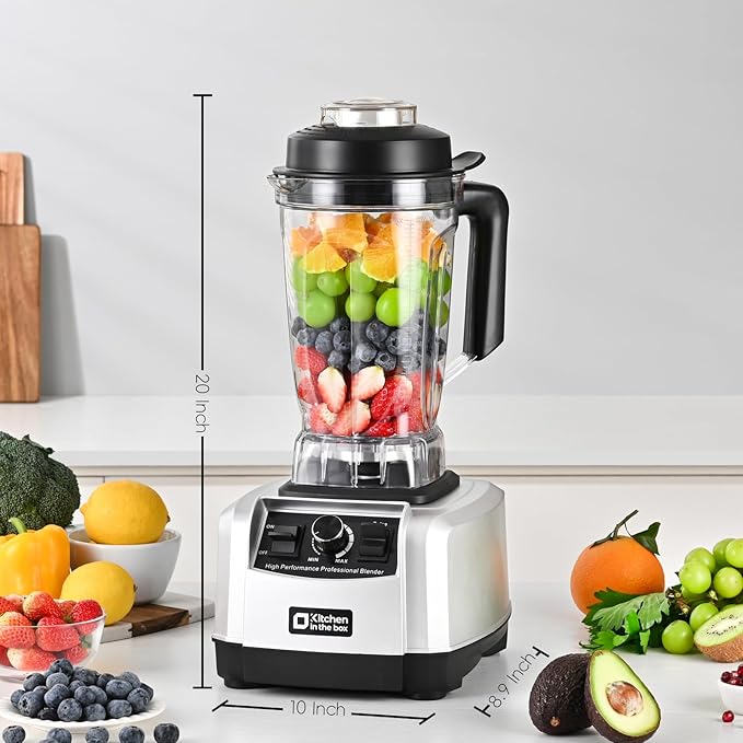 Kitchen in the box Blender 68 OZ, 1500 Watt Professional Smoothie Blenders with Stainless Steel Blades, BPA Free Blender for Frozen Drinks, Ice Crush, Protein Shakes (Silver)