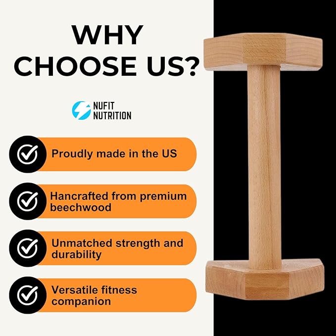 NuFit Premium Beech Wood Parallettes Push Up Bars, Resistant & Non-Slip Calisthenics Gear Adaptable to Any Surface, Wrists-Joint Supportive Push Up Stands for Home or Gym Workouts, Pack Of 2