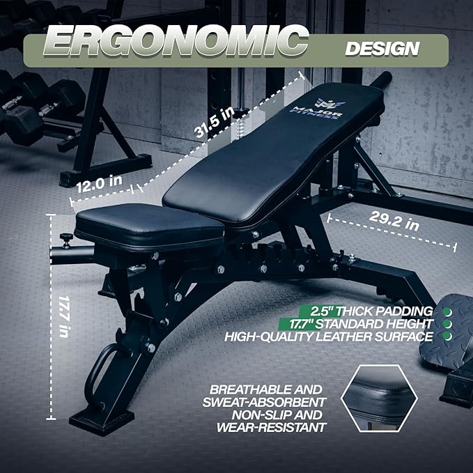 MAJOR FITNESS Weight Bench, Adjustable Workout Bench for Strength Training, Bench Press, and Full-Body Workouts for Home Garage Gym
