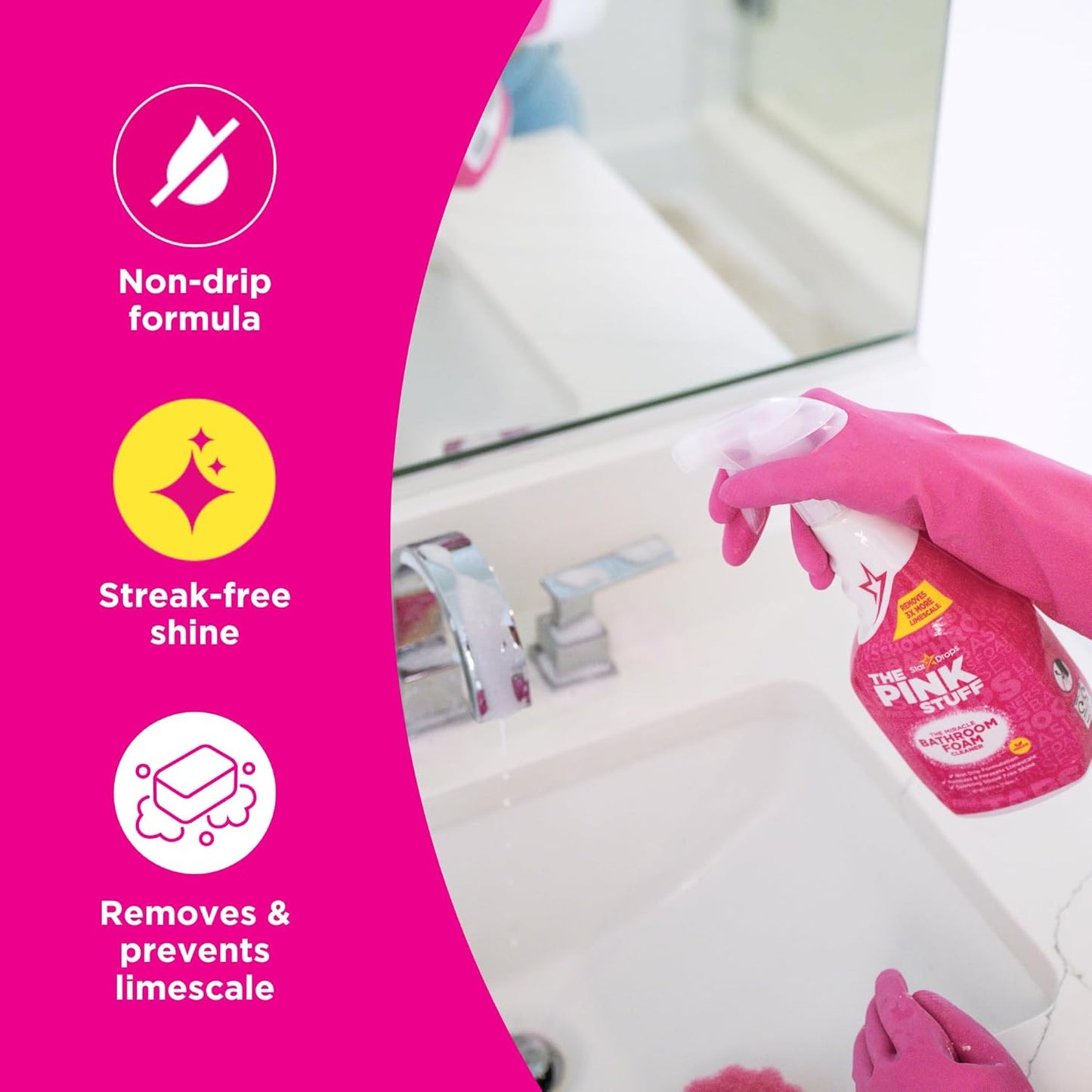 Stardrops - The Pink Stuff Bathroom Cleaning Kit – Cleaning Paste, Bathroom Foam Spray, Toilet Foaming Powder, SQeeZY Sponge & 3 Microfiber Cloths – Tough on Stains, Grease & Soap Scum