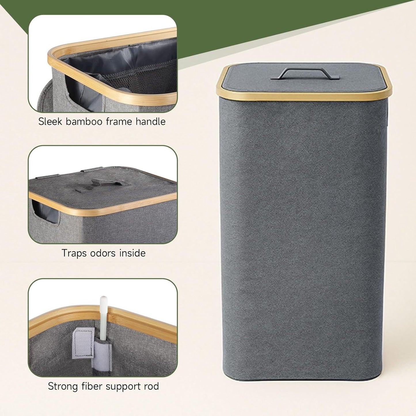 100L Foldable Laundry Basket with Lid, Dirty Clothes Hamper for Dormitories and Gyms | Laundry Hamper with Removable Bag, Gray