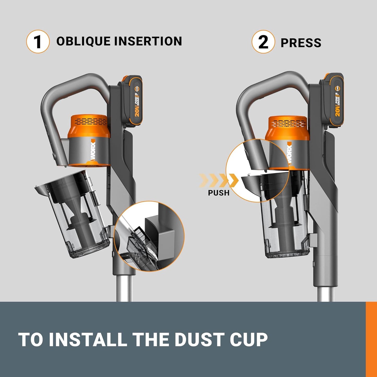 WORX 20V PowerShare Cordless Stick Vacuum WX038L.9, Powerful Cordless Vacuum Cleaner 25Kpa High Suction for Pet Hair, Lightweight Handheld Vacuum Cleans Floors Carpet Car – Tool Only