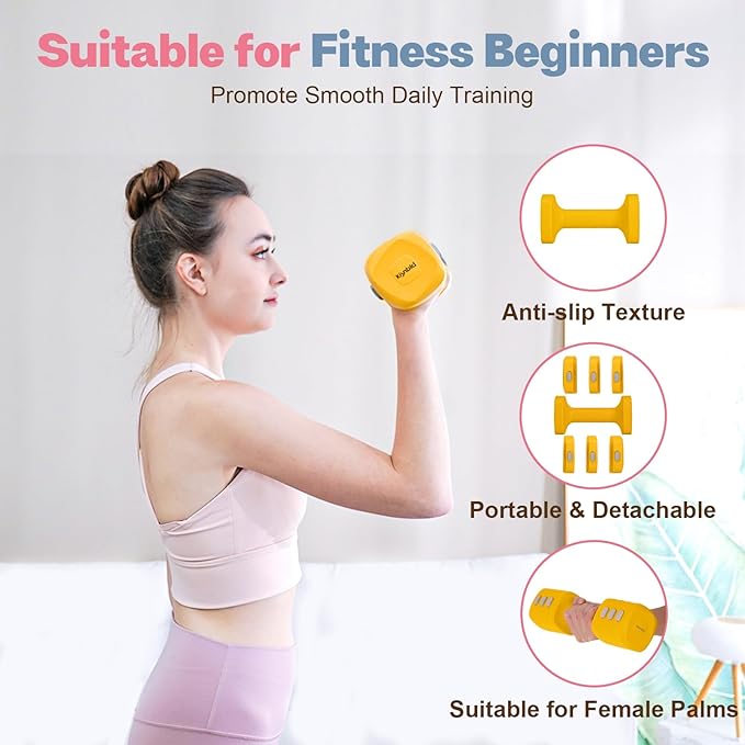 Adjustable Dumbbell Set of 2, 4 in 1 Free Weights Dumbbells Set for Women with Fast Adjustment, Each 2lb 3lb 4lb 5lb Hand Weights Set for Home Gym & Outdoor Exercise Training
