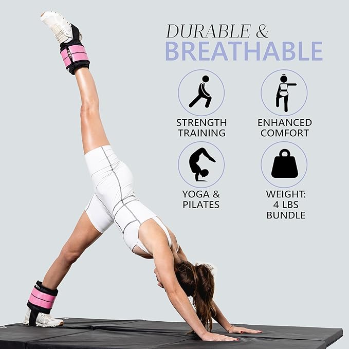 Ankle Weights 4β40 lbs with Dual Strap System (Heel & Wrap) β Single, Pair & Bundle Options with Resistance Bands & Handles β Strength Training, Pilates, Yoga, Glutes, Arms & Rehab