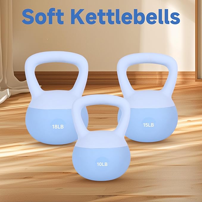 Leikefitness Soft Kettlebells,Steel Shot Filled Weights for Women and Men,Color Coded Anti Slip Soft Kettlebells,Home workout