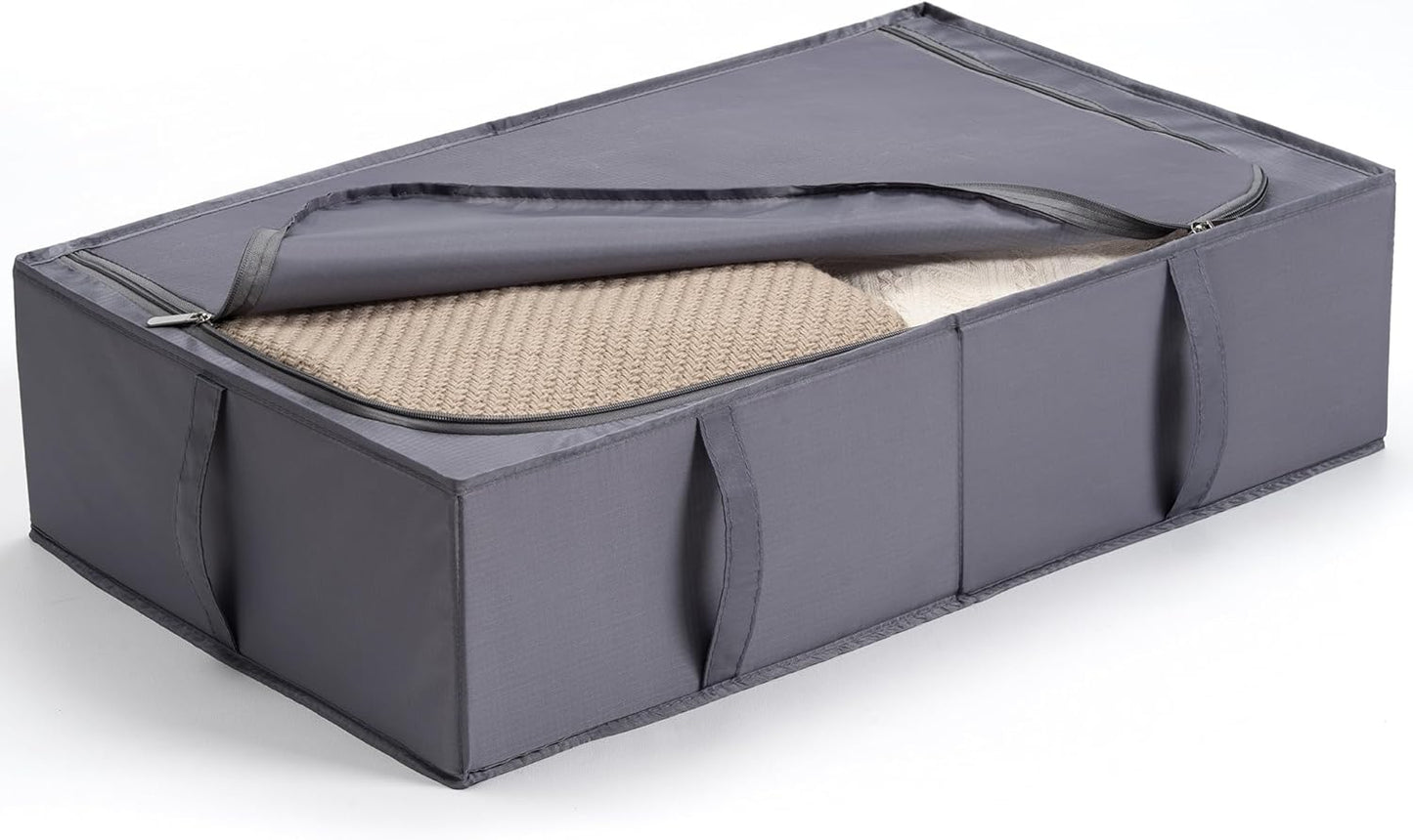 TYEERS Under Bed Storage Containers, Durable Fabric, Washable, Collapsible, Under Bed Storage Bins for Clothes, Blankets, Sheets, Shoes, 27.5x16.5x7 Inches, 2-Pack, Dark Grey