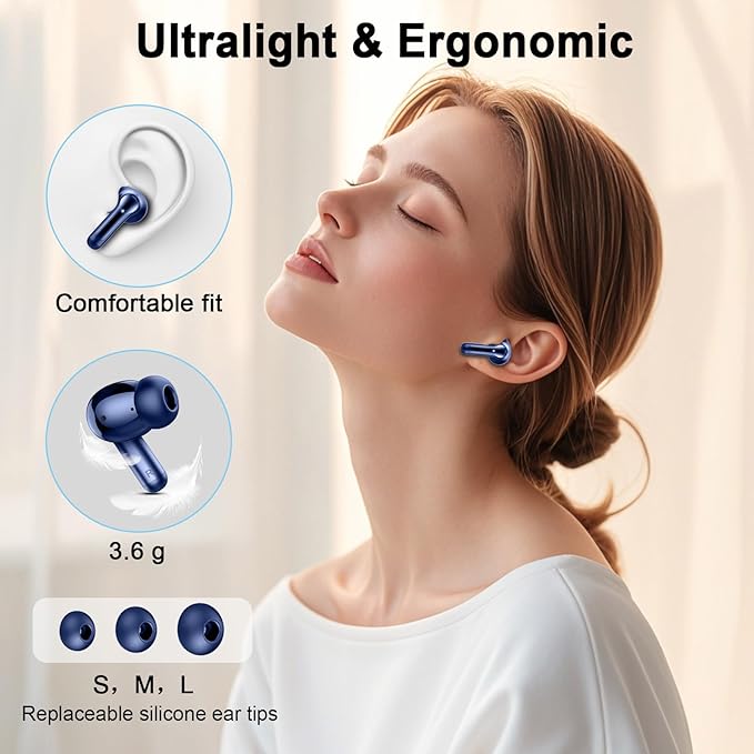 Wireless Earbuds, 2025 Bluetooth 5.4 Headphone 3D Stereo Bass Ear Bud, 4 ENC Noise Cancelling Mic, 40+Hrs USB-C in-Ear Earphone, IP-X7 Waterproof Headset Sport Workout Gym for Laptop Pad Android iOS