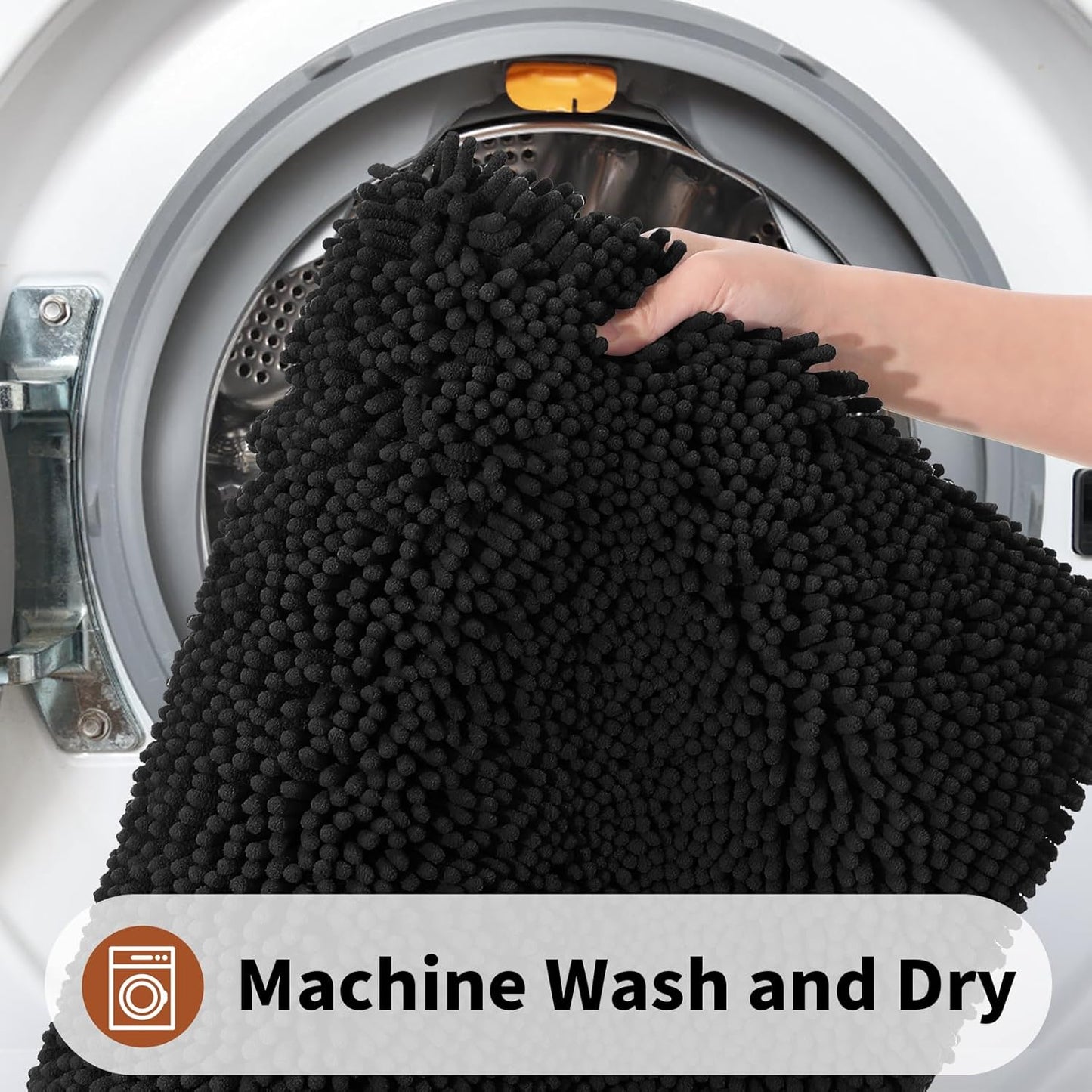 Yimobra Toilet Rugs U Shaped Washable - 24"x20" Non Slip Plush Contour Bath Rugs for Toilet - Super Soft Absorbent Quick Dry Toilet Mats for Bathroom,Black