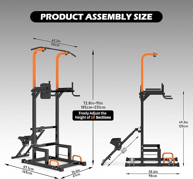 leikefitness Multifunction Power Tower Exercise Equipment,Pull Up Dip Station,Height Adjustable for Home Gym Strength Training Fitness Equipment,Dip Stands,Pull Up Bars,Push Up Bars,VKR