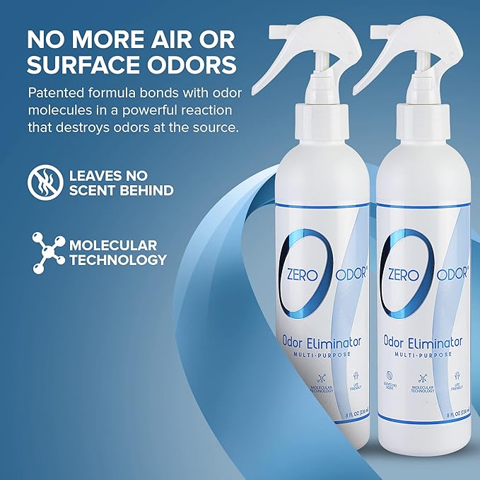 Zero Odor - Multi-Purpose Strong Odor Eliminator for Home, Office, Car, Bathroom, Hotel, Room Deodorizer, and Odor Neutralizer, 8oz Two Pack