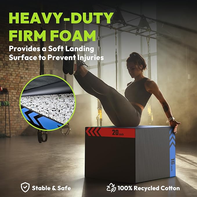 3-in-1 Plyometric Box, Jumping Exercise Equipment Trainer with Non-Slip Surface for Workout Training, Pro-Duty HIIT Exercise Foam Plyo Box, Home Gym