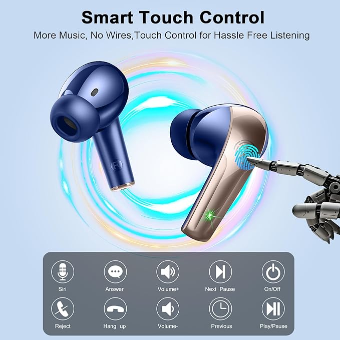 Wireless Earbuds, Bluetooth 5.4 Headphones in Ear, Mini Bluetooth Earbuds HiFi Stereo Deep Bass with 4 ENC Noise Cancelling Mic, Wireless Ear Buds 47H Long Playtime LED IP7 Waterproof USB-C(Blue)