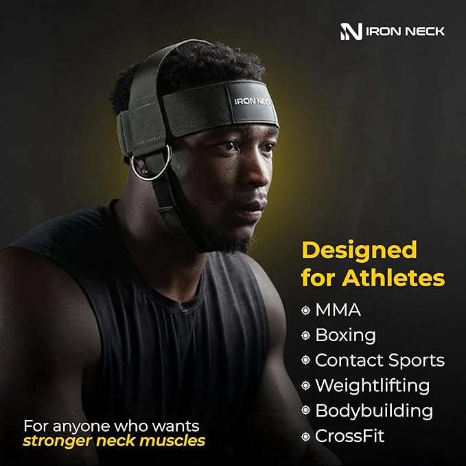 Iron Neck , Versatile Neck Exerciser, Strengthener and Trainer with Adjustable Head and Chin Strap, Portable Head Harness for Weight Lifting, Home and Gym Use