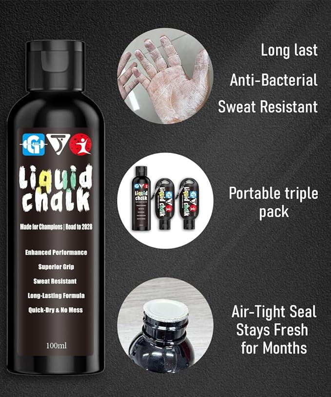 Liquid Chalk Mess-Free Gym Chalk 7’s Quick-Drying for Weightlifting, Gymnastics, Rock Climbing, Pole Dancing Sweat Resistant and Long Lasting for Stronger Hand