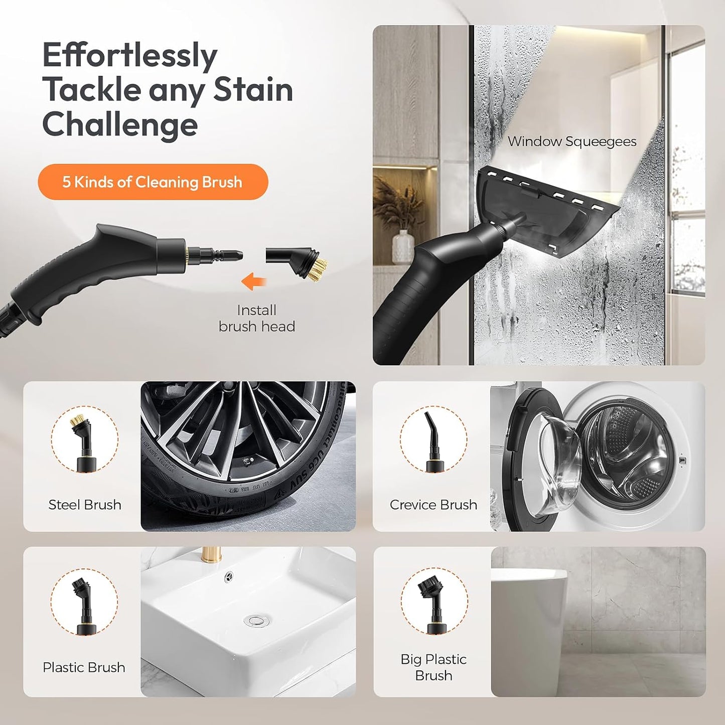 Steam Cleaner for Home, 2500w Steamer for Cleaning, 1200ml Water Tank, High Pressure Steam Cleaner Handheld, Fast Heating Handheld Steamer, Portable Steamer for Windows, Kitchen, Bathroom, Tile-White