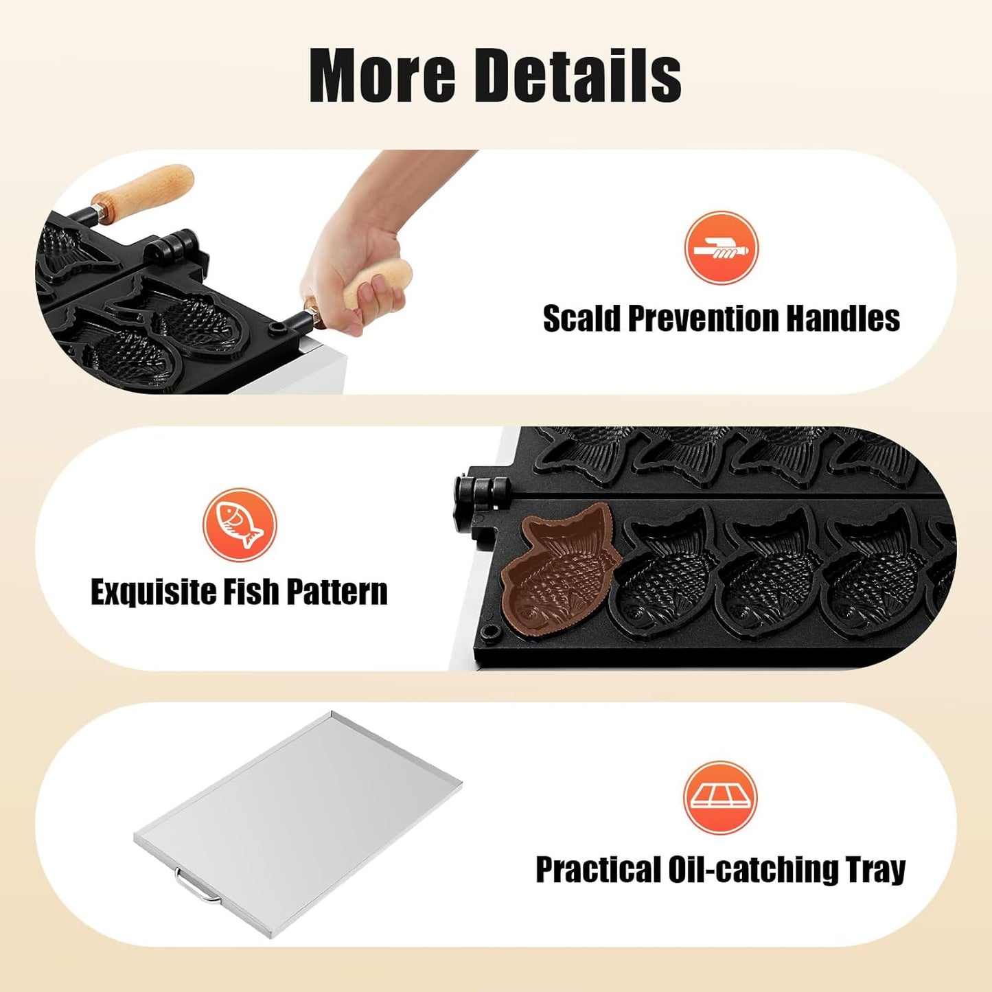 Commercial Taiyaki fish Waffle Maker, 6 Mold Electric Japanese Fish Waffle Baking Machine Electric Cake Waffle Maker 180° Rotating w/Non-stick Baking Tray,Time & Temper Adjustable