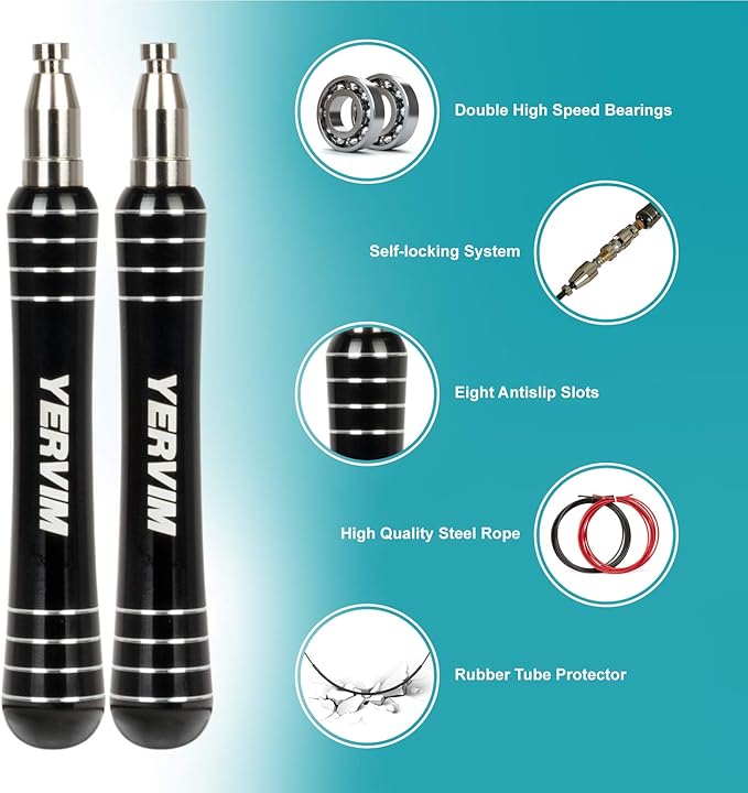 Speed Jump Rope - YERVIM Fast Skipping Ropes for Aerobic Exercise, Fitness, Losing Weight, Endurance Workout of Boxing, MMA, Martial Arts - Adjustable Length for Men, Women and Children