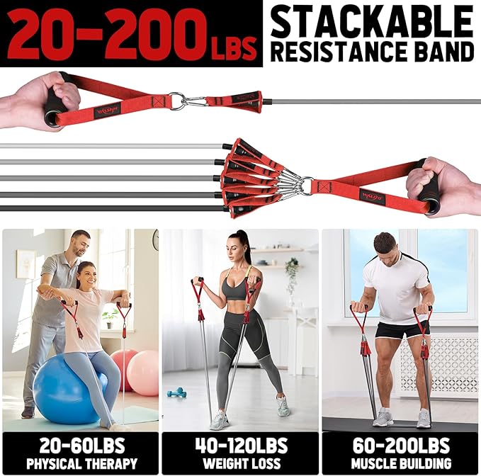 WALITO Resistance Bands Set - Exercise Bands with Handles, Door Anchor, Legs Ankle Straps, for Heavy Resistance Training, Physical Therapy, Muscle Training, Yoga, Home Workouts, Gym Equipment
