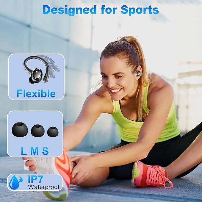 Wireless Earbuds Sport, Bluetooth 5.4 Headphones with Earhook, 2025 Hi-Fi Stereo Over Ear Buds, 50H Earphones with 4 ENC Noise Canceling Mics, IP7 Waterproof Headset for Running Workout (Android/iOS)