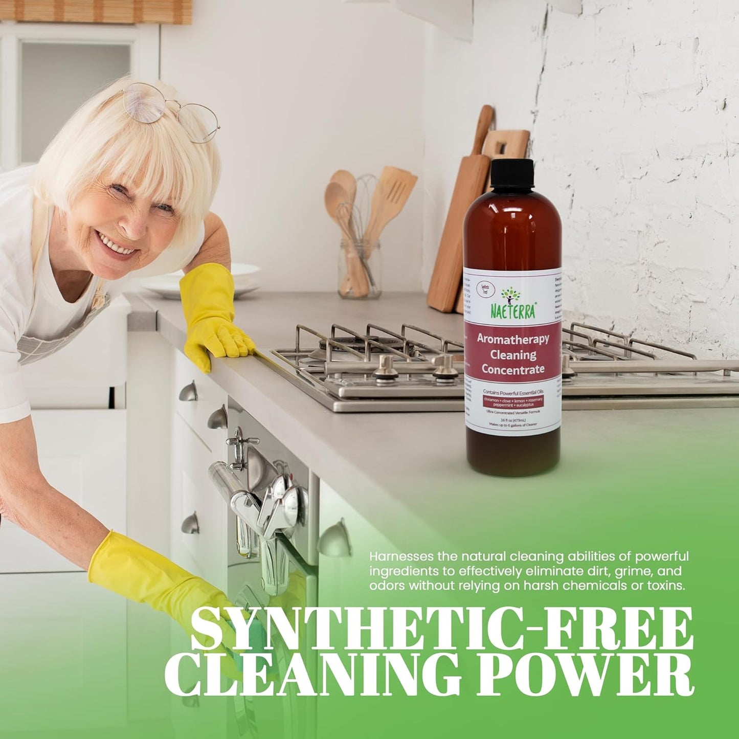 Naeterra Aromatherapy Cleaning Concentrate 16 oz Natural Multi-Surface Cleaner, Plant-Based and Biodegradable, Makes 6 Gallons, Cleaning Essential Oil Formula, Safe for Families and Pets