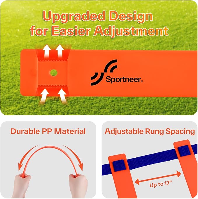 Sportneer Agility Ladder Speed Training Set 12 Rungs 20ft Detachable Exercise Ladders in 2pcs (6 rungs Each) with Ground Stakes for Soccer Football Footwork Training Ladder with Carry Bag