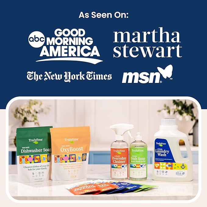 Truly Free Laundry Wash Detergent for Sensitive Skin | Gentle & Safe for Baby Clothes | Plant-Based, Natural Ingredients | Unscented | Refill Only (200 Loads)