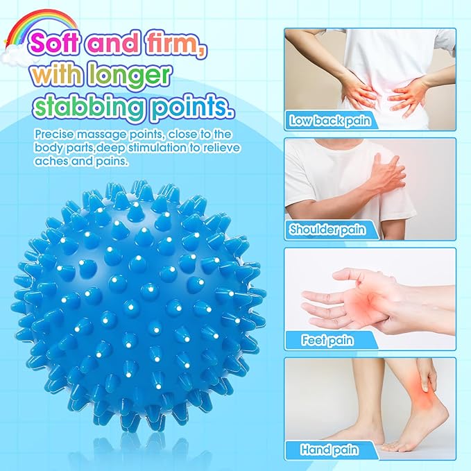 Liliful 100 Pcs Spiky Massage Balls for Feet, Back, Hand Massage Roller Squeeze Balls Plantar Fasciitis Ball Bulk for Foot Hand Trainer Therapy, 10 Colors 3 Inch Multipack
