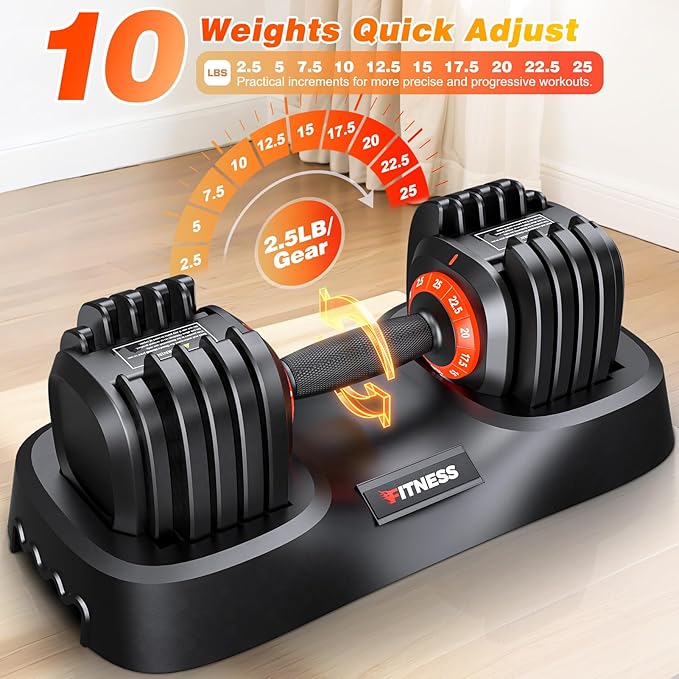 XDDIAS Adjustable Dumbbell Set of 2, 25/55/80LB Dumbbell Set-1Sec Adjustable Weights-5/10 in 1 Free Weights Dumbbells Set with Effortless Tray/No-Slip Handle-Compact Size for Women/Men at Home Gym