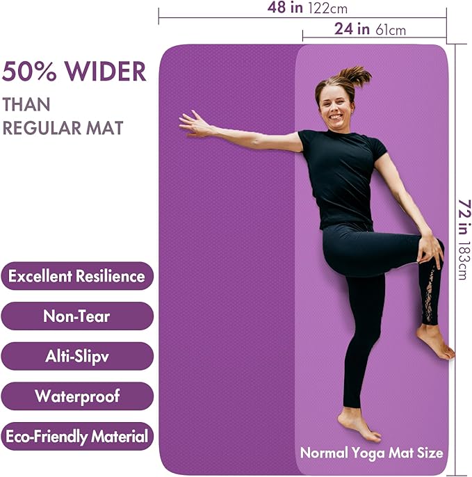 FrenzyBird Large Yoga Mat 6'x 4'(72”x 48”)—1/4" &1/3" Extra Wide Exercise Mat 183cm x 122cm Large Exercise Mat Big Home Yoga Mat Pilates Mat,Non Slip,Thick,TPE Workout Mat,for Women & Men, Yoga, Pilates, Gym and Floor Workouts Pilates