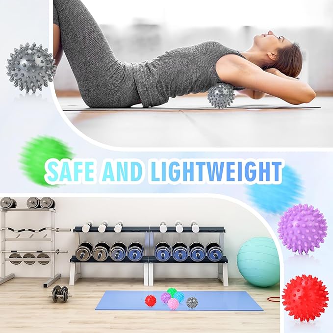 Liliful 12 Pcs Spiky Massage Ball, Hard Foot Ball Roller Massager Firm Foot Arch Trainer for Deep Tissue, Plantar Fasciitis, Feet, Back, Hands, Muscles Soreness, Exercise, 3 Inch (6 Colors)