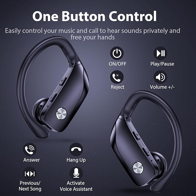 bmanl Wireless Earbuds Bluetooth Headphones 48hrs Play Back Sport Earphones with LED Display Over-Ear Buds with Earhooks Built-in Mic Headset for Workout Black