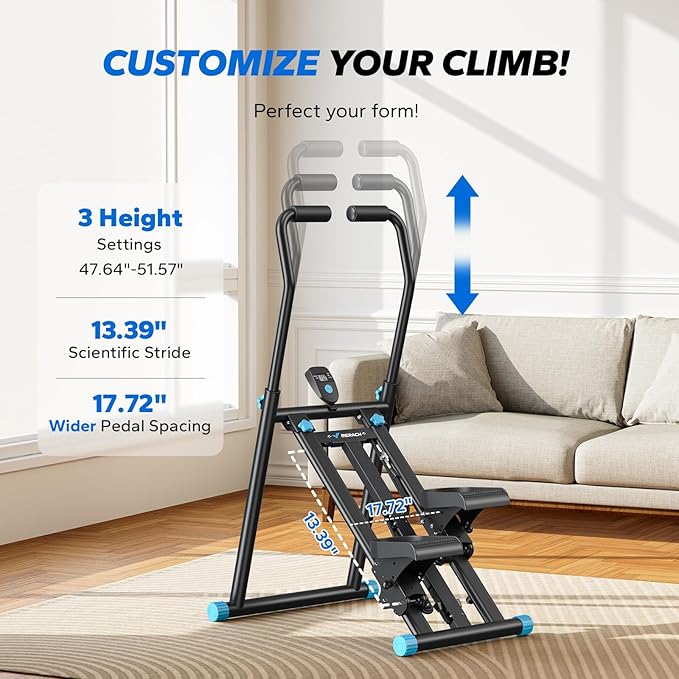 MERACH Stair Stepper Pro-3-Level Resistance Stairmaster, Upgrade High-Efficiency Stairmaster for Home Gym Exercise, Compact Folding Cardio Stair Climber with Adjustable Pedal