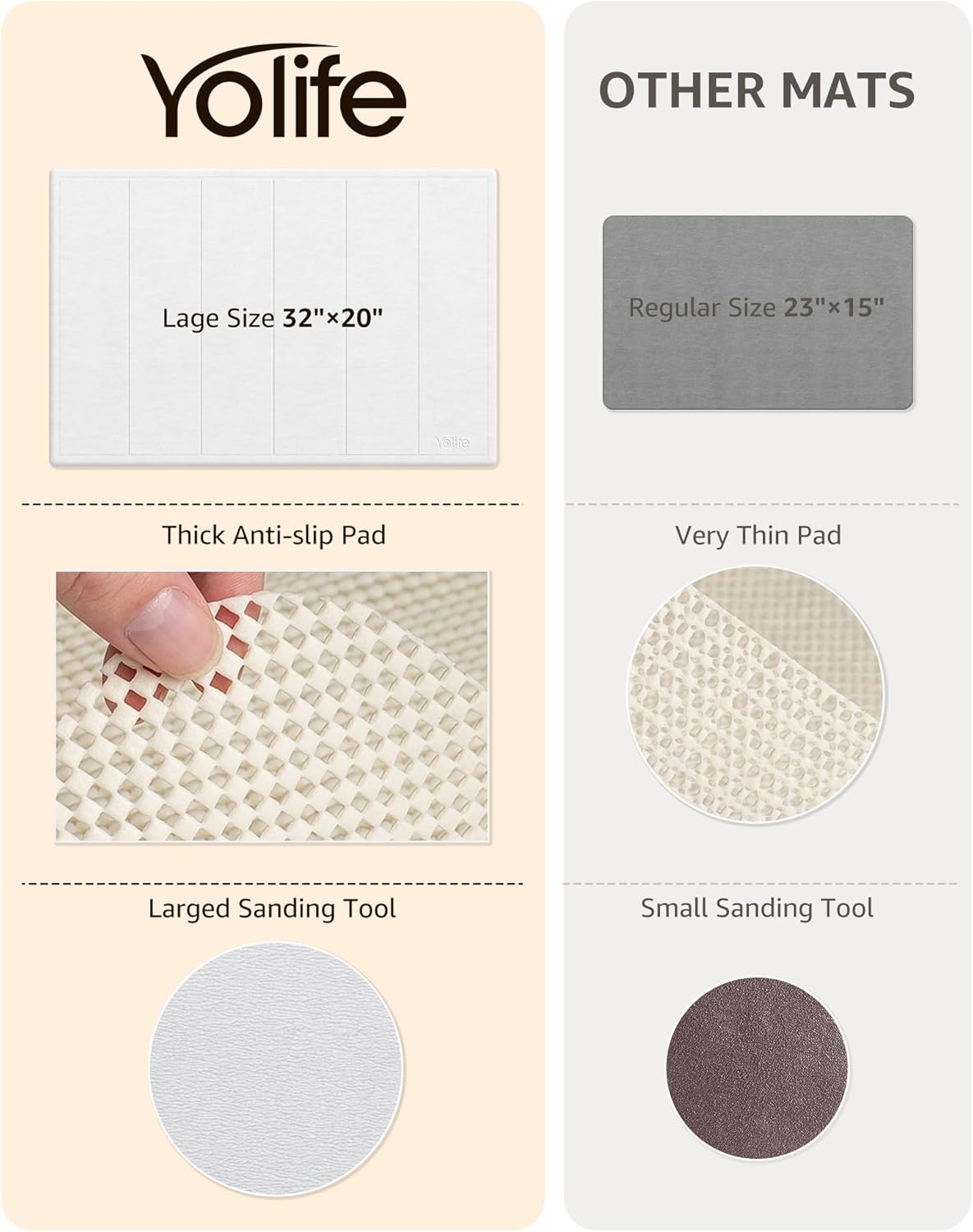 Yolife 32"x 20" Stone Bath Mat Large, Diatomaceous Earth Bath Mat for Bathroom, Super Absorbent Quick Drying Stone Shower Mat, Non-Slip Natural Diatomite Bathroom Floor Mat, Easy to Clean (White Grey)