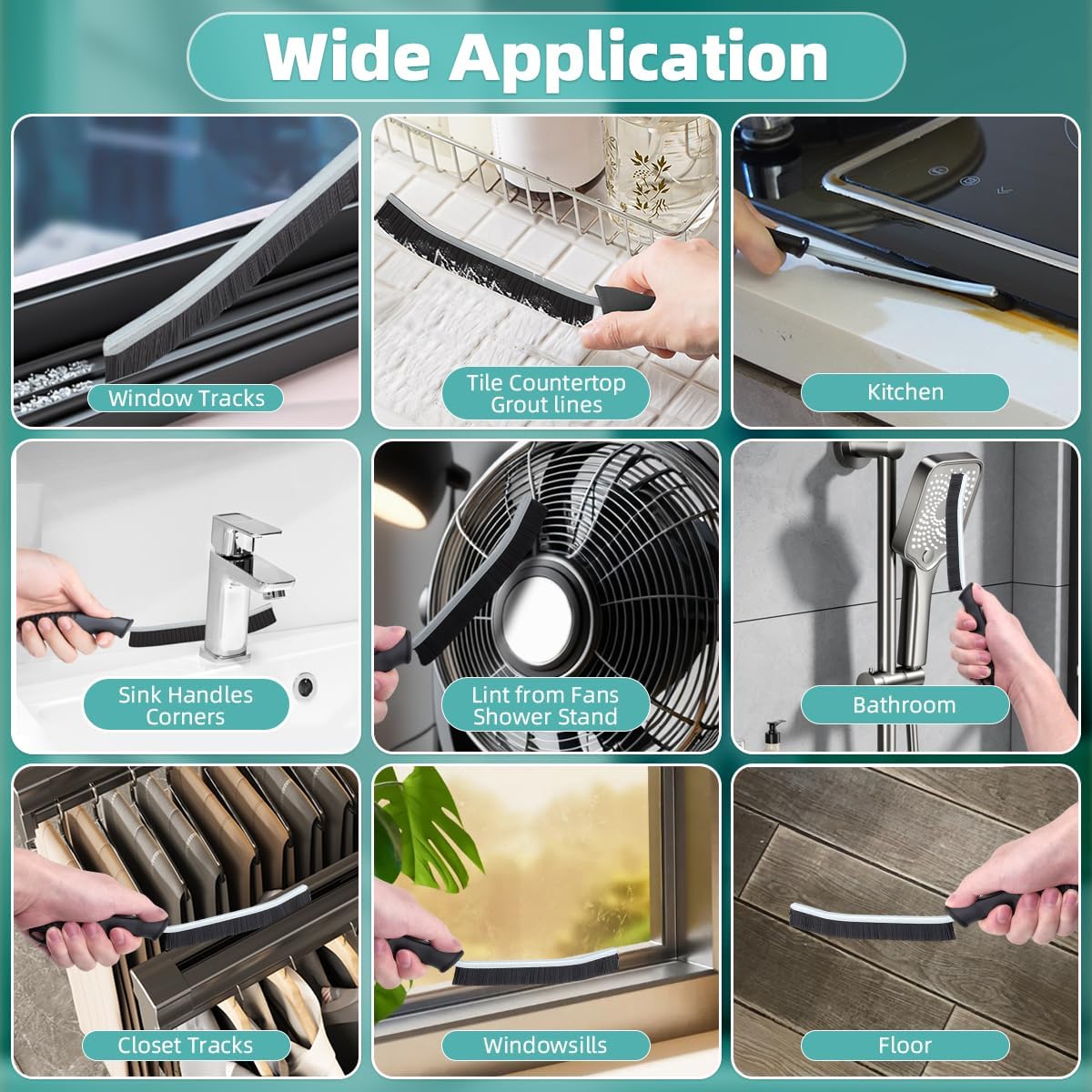 2 Pack Cleaning Brush, Grout Brush, Hard Bristle Crevice Cleaning Brush, Multifunctional Deep Cleaning Supplies for Swimming, Walls, Shower, Bathroom, Tile, Kitchen,Tub, Sink, Toilet (Black)