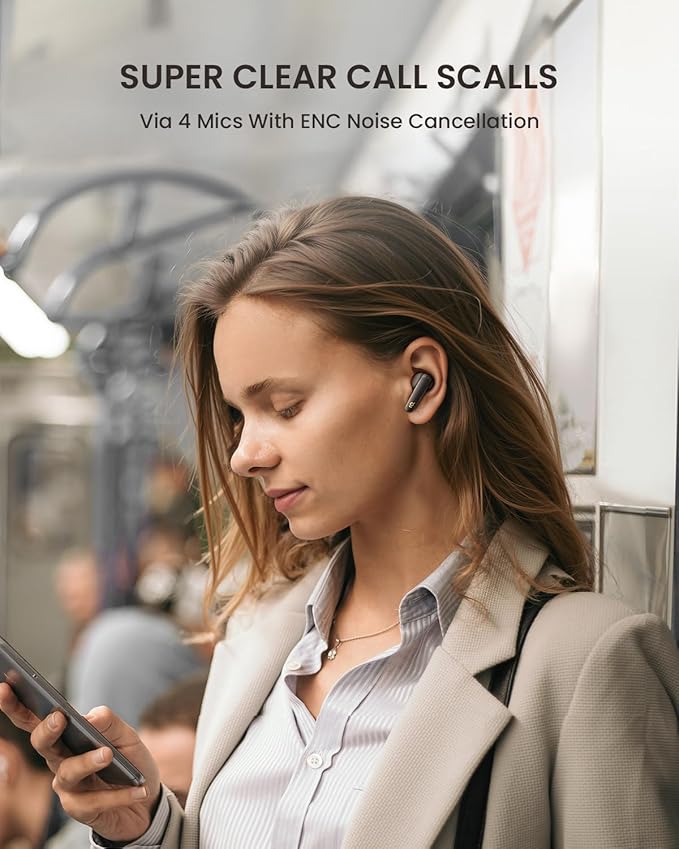 Wireless in-Ear Earbuds with 4 Mics ENC Call-Enhancing Rophones, 40H Playtime, Bluetooth 5.4, IPX5 Waterproof, True Wireless Earbuds for Laptops, Tablets, Smartphones, and Gym Workouts, Black