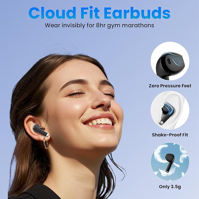 Wireless Earbuds, Bluetooth Headphones with Deep Bass Stereo, 48H Playback Ear Buds with LED Power Display Charging Case,Lightweight, IPX7, in-Ear Earphones with Mic for for Phone Tablet Laptop, Black