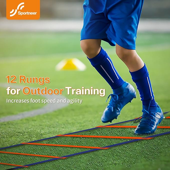 Sportneer Agility Ladder Speed Training Set 12 Rungs 20ft Detachable Exercise Ladders in 2pcs (6 rungs Each) with Ground Stakes for Soccer Football Footwork Training Ladder with Carry Bag