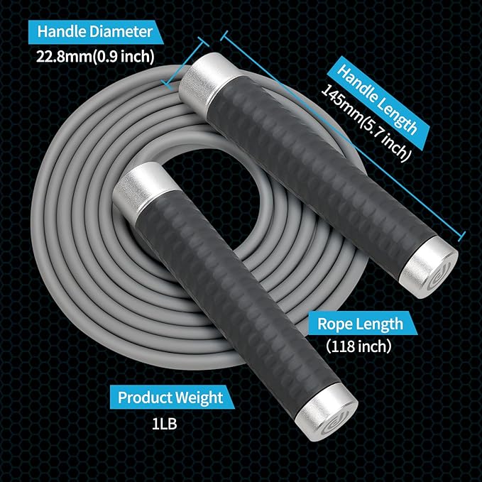 Weighted Jump Rope for Men,Women and kids(1LB), Jump Ropes for Fitness, Speed Skipping Rope, Gym,Indoor/Outdoor - Fitness, Workout, Boxing,crossfit