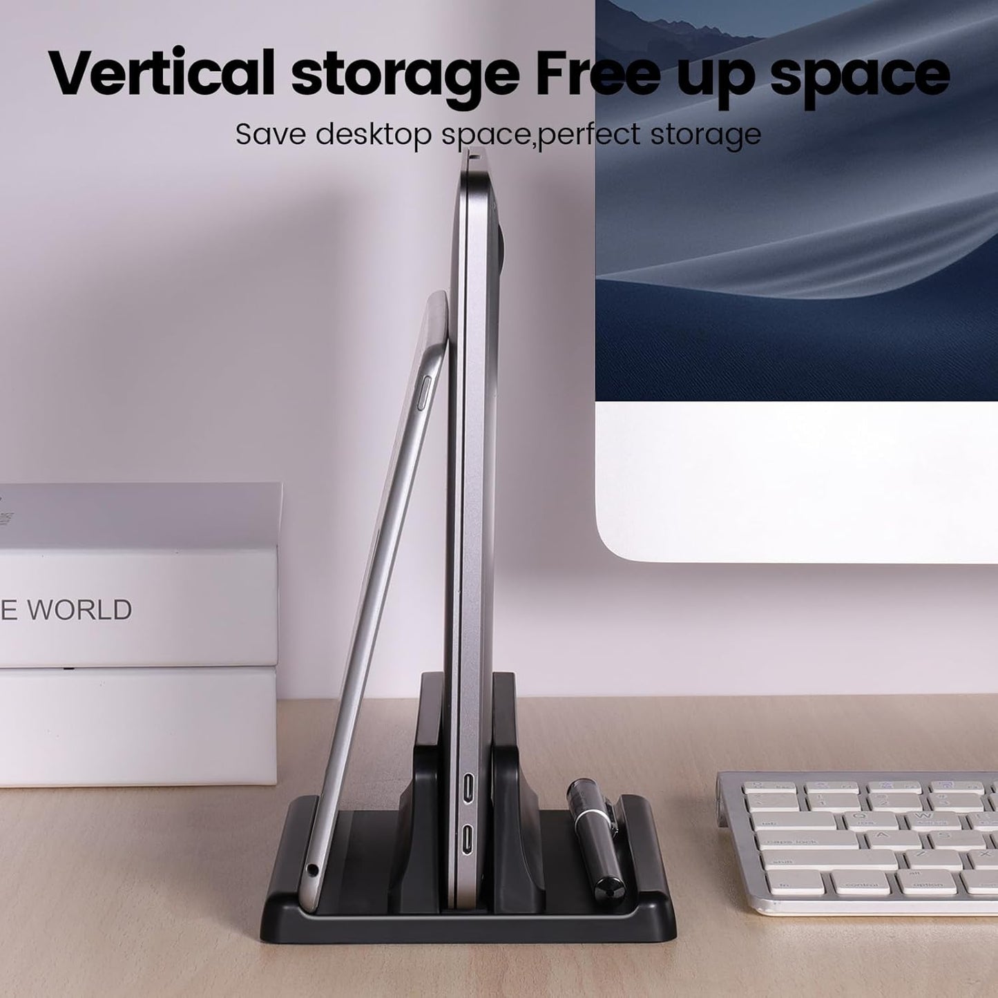 3 in 1 Vertical Laptop Stand Holder,Adjustable ABS Plastic Desktop Notebook Dock,Vertical Laptop Stand Space-Saving for All MacBook/Surface/Samsung/HP/Dell/Chrome Book