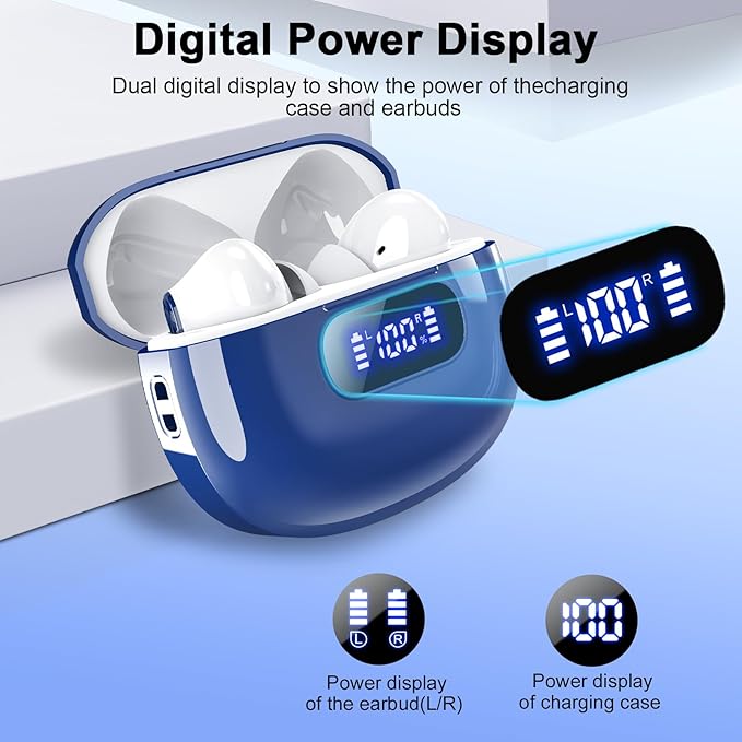 Wireless Earbuds, Bluetooth 5.3 Headphones LED Power Display, 2025 New Wireless Earphones, 4 ENC Noise Cancelling Mic, HiFi Stereo, 48H Playtime Mini Case IP7 Waterproof for iOS Android