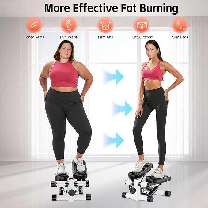 Steppers for Exercise at Home, Mini Stepper with Resistance Bands, Portable Stair Stepper for Home, Smooth and Quiet, Hydraulic Fitness Stair Stepper with LCD Monitor