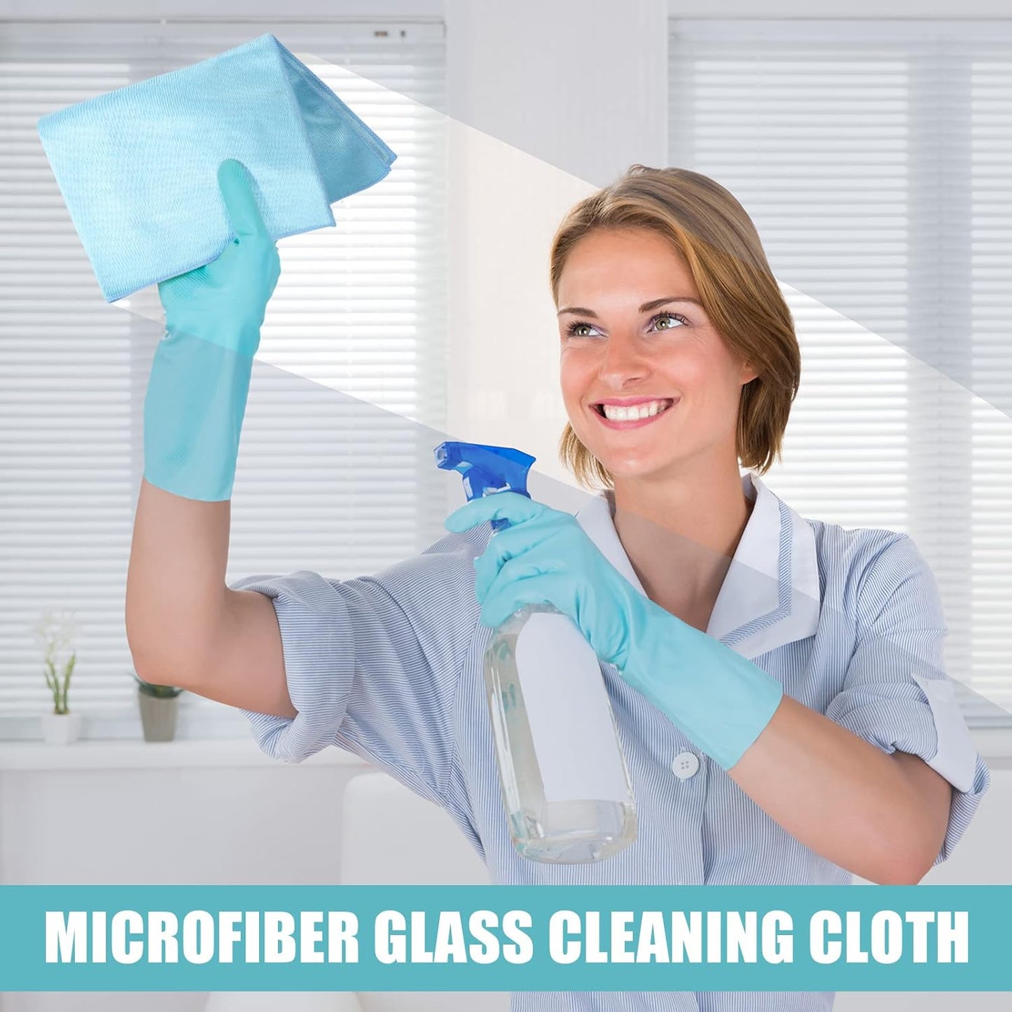 Tatuo 18 Pcs Microfiber Glass Cleaning Cloths (16 x 16) Polishing Cloth - Streak Free - Lint Free - Quickly Clean Windows, Glasses, Windshields, Mirrors, Stainless Steel, Monitor(Blue)