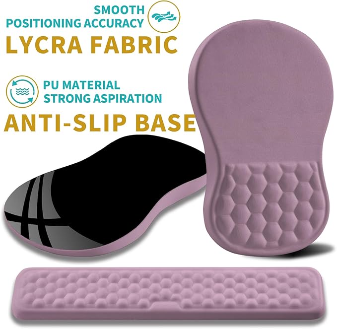 Hokafenle 2 in 1 Ergonomic Mouse Pad Wrist Support & Wrist Rest for Computer Keyboard Set, with Relieve Carpal Tunnel Pain Massage Bulge and Full Memory Gel Design (2In1 Set, Purple)