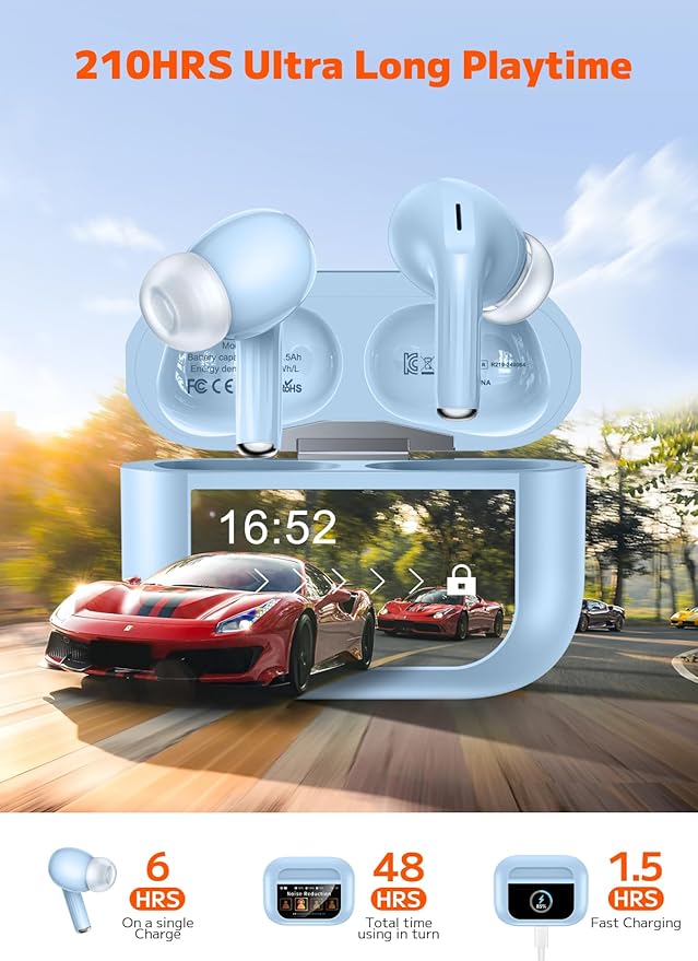 Wireless Earbuds, ANC/ENC Noise Cancelling Ear Buds with Smart Touchscreen Case, 48H Playtime, Bass Stereo Sound, Bluetooth 5.4 Ear Buds for Laptop, Android/iOS, Pad