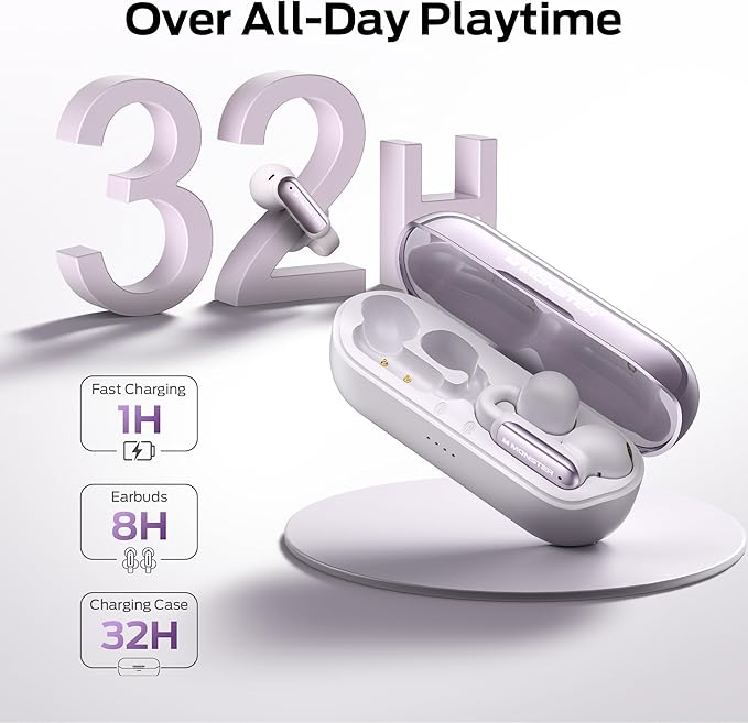 Monster Wireless Earbuds Open AC601, Comfort Clip-On Bluetooth Earbuds, Bluetooth 5.4 Open Ear Buds with Environmental Noise Cancellation, IPX5 Waterproof & Touch Control Wireless Headphones (Purple)