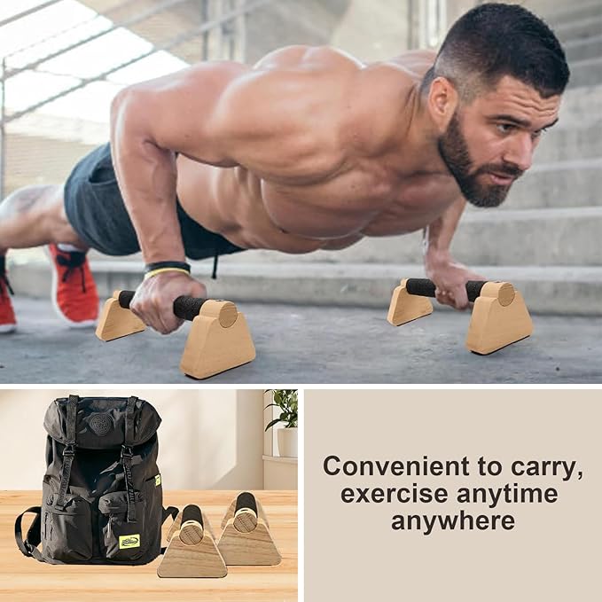 2 PCS Wooden Parallettes Bars, Wood Push Up Bars Calisthenics Equipment with Non-Slip Base, Pushup Handles Fitness Blocks for Men and Women Strength Training