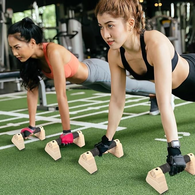 2 PCS Wooden Parallettes Bars, Wood Push Up Bars Calisthenics Equipment with Non-Slip Base, Pushup Handles Fitness Blocks for Men and Women Strength Training