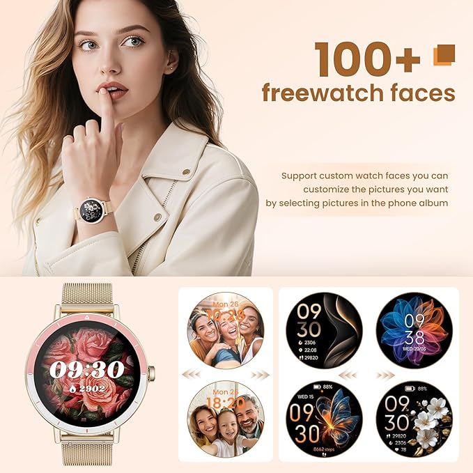 Smart Watch for Men/Women Android & iPhone, 1.27" Touch Screen Fitness Tracker with Answer/Make Calls, IP68 Waterproof Heart Rate/Sleep/SpO2 Monitor, Pedometer, 100+ Sport Modes