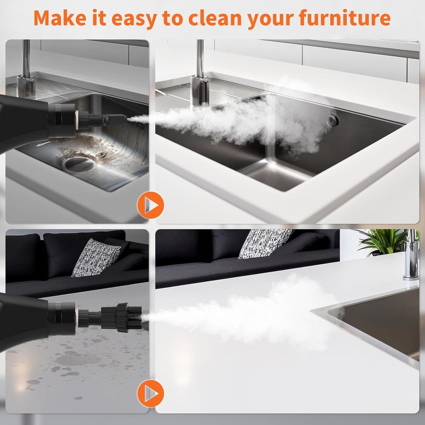 High Handheld Steam Cleaner, 1L Portable Car Steam Cleaner, 6 High Speeds Pressure Temperature Steam Cleaning Machine with 3 Brush Heads for Kitchen Furniture Home Car Cleaning (orange)