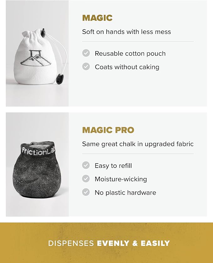 Friction Labs Gym Chalk – Magic Ball, PRO Ball (Chalk Bag Sock) or Discs | Non-Toxic Climbing Chalk for Bouldering, Gymnastics & More